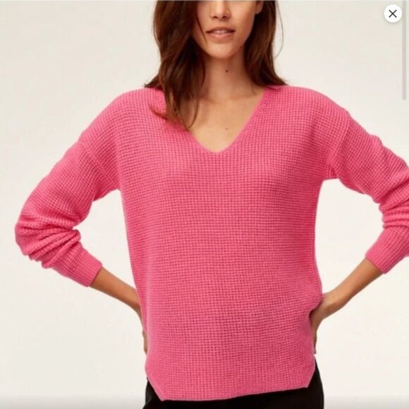 Aritzia Wilfred Free | WOLTER SWEATER WAFFLE KNIT V-NECK 100% Merino Wool | XS - Picture 1 of 10